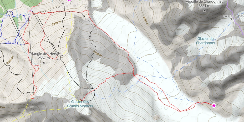 Map of the trail for Refuge d'Argentière Accès estival