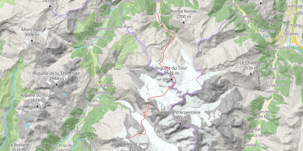 Map of the trail for Col Supérieur du Tour Traversée Col du Passon > Col Supérieur du Tour >Trient