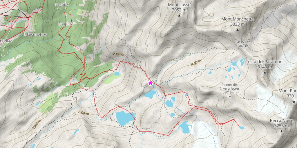 Map of the trail for  Lacs des Invergneures et du secteur du glacier du Ruitor