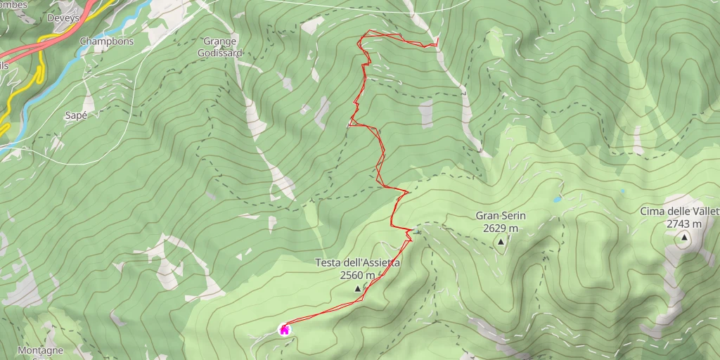 Map of the trail for Casa Assietta