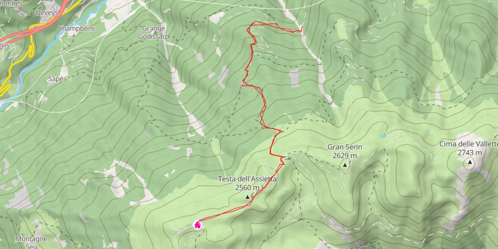 Map of the trail for Lago dell'Assietta