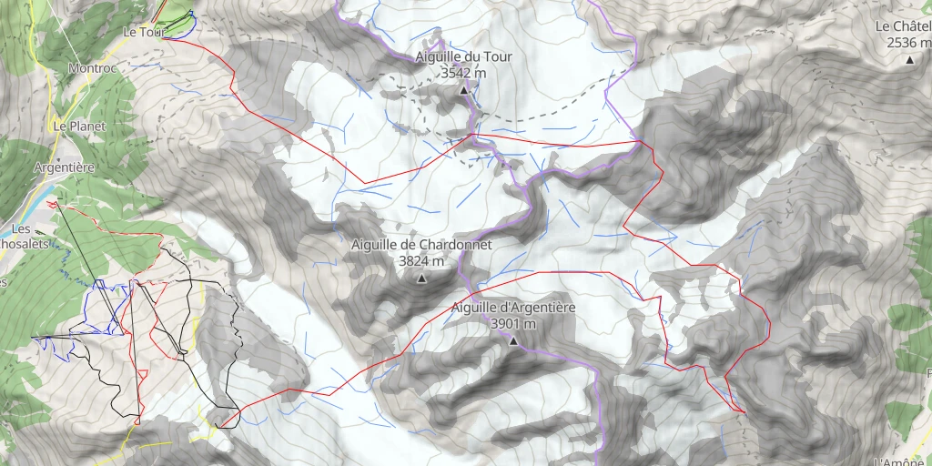 Map of the trail for  Aiguille du Chardonnet : Grand tour par les 7 cols