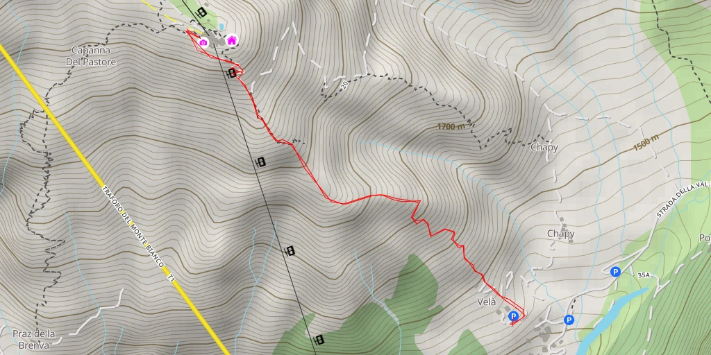 Carte de l'itinéraire :  Traforo del Monte Bianco