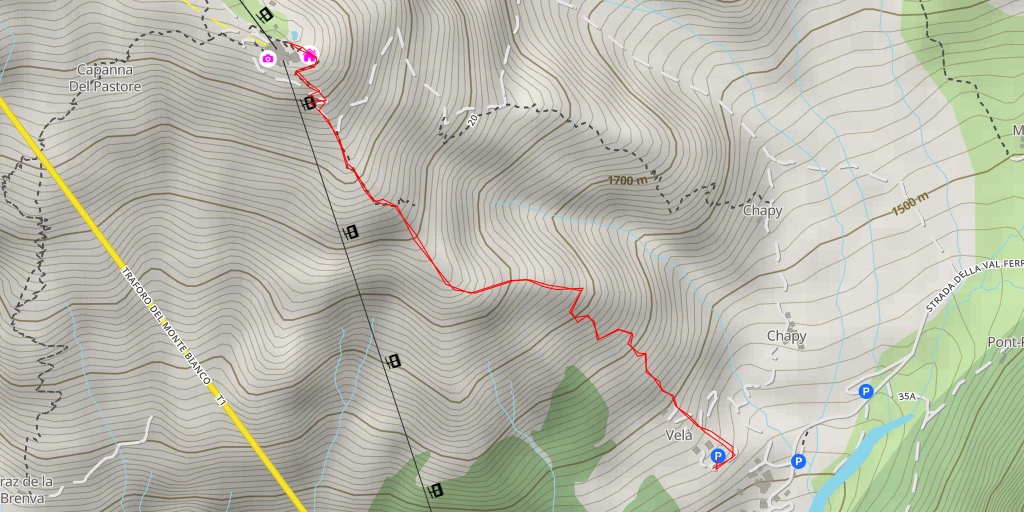 Carte de l'itinéraire :  Traforo del Monte Bianco