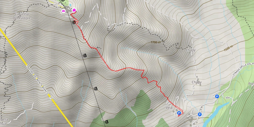 Map of the trail for Rifugio Pavillon