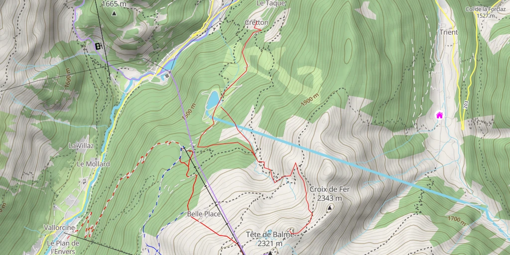 Map of the trail for L'Arolette ou Tête de Balme versant N