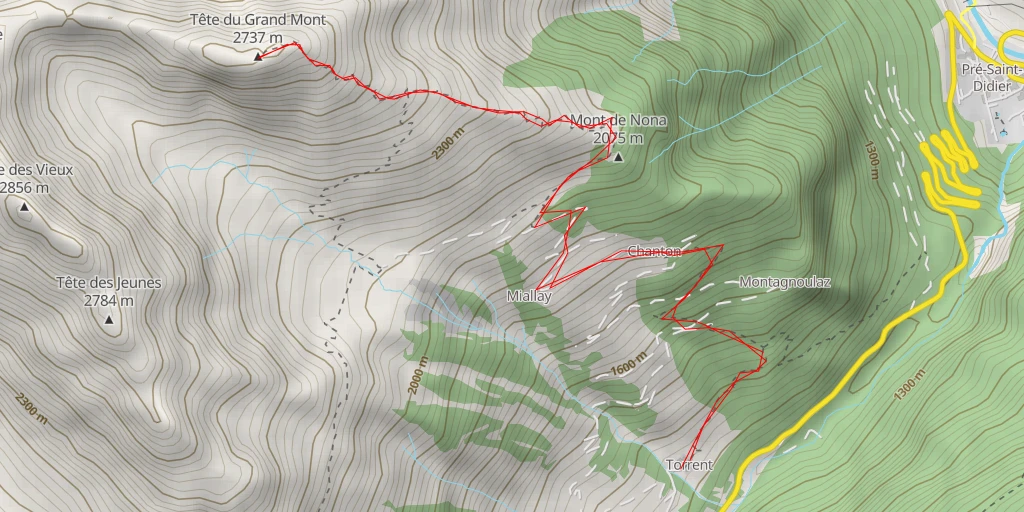 Carte de l'itinéraire :  Tête du Grand Mont