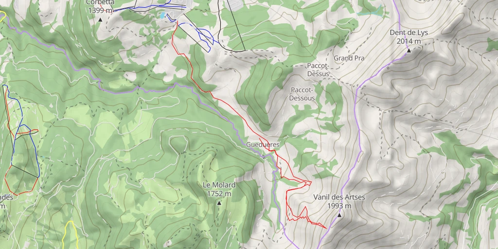 Map of the trail for Vanil des Artses Face W