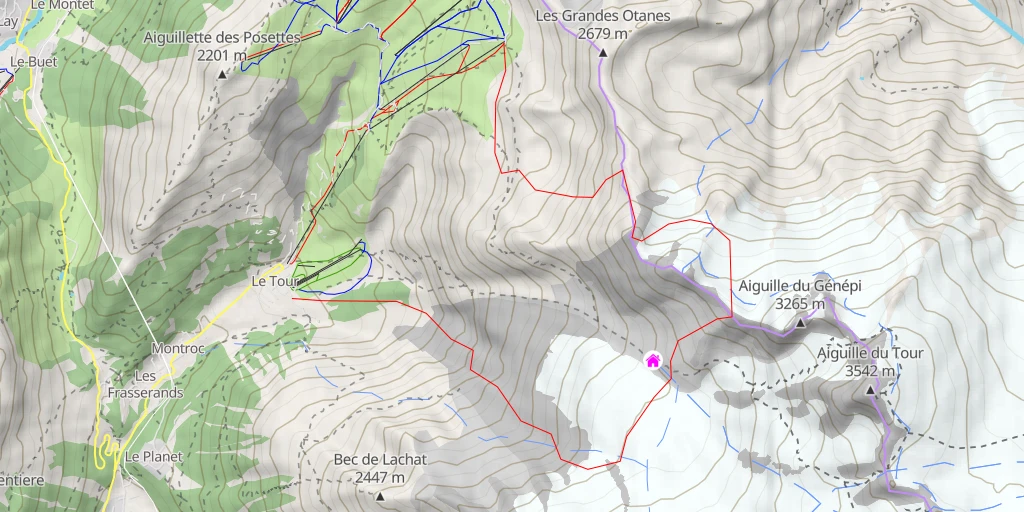 Map of the trail for Pointe des Grands Balme → Col des Autannes → Pointe de Bron → Col des Grands → Le Tour