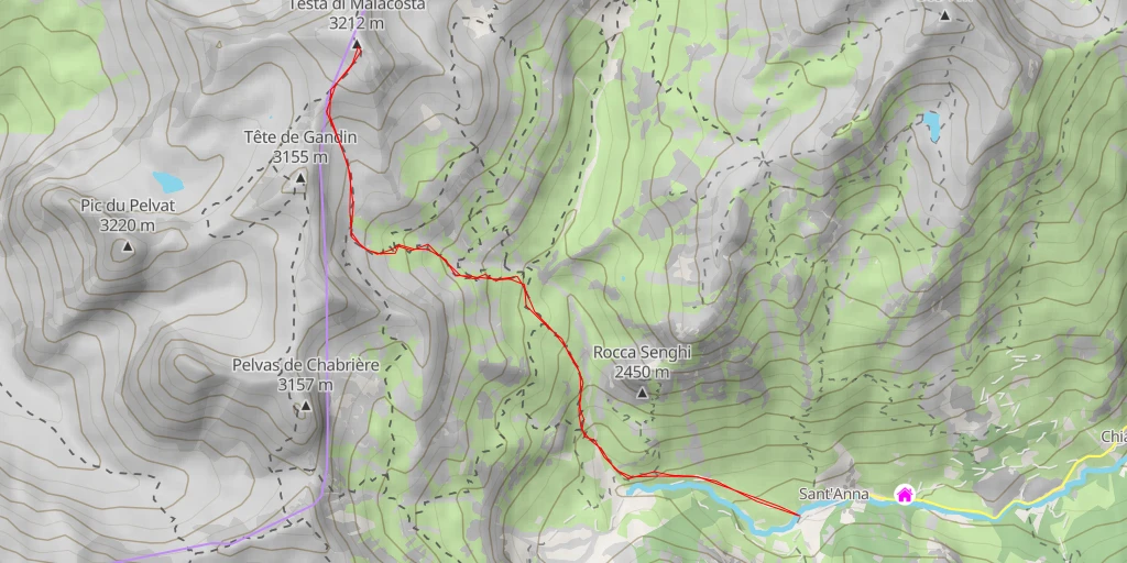 Map of the trail for Testa di Malacosta / Tête de Malacoste