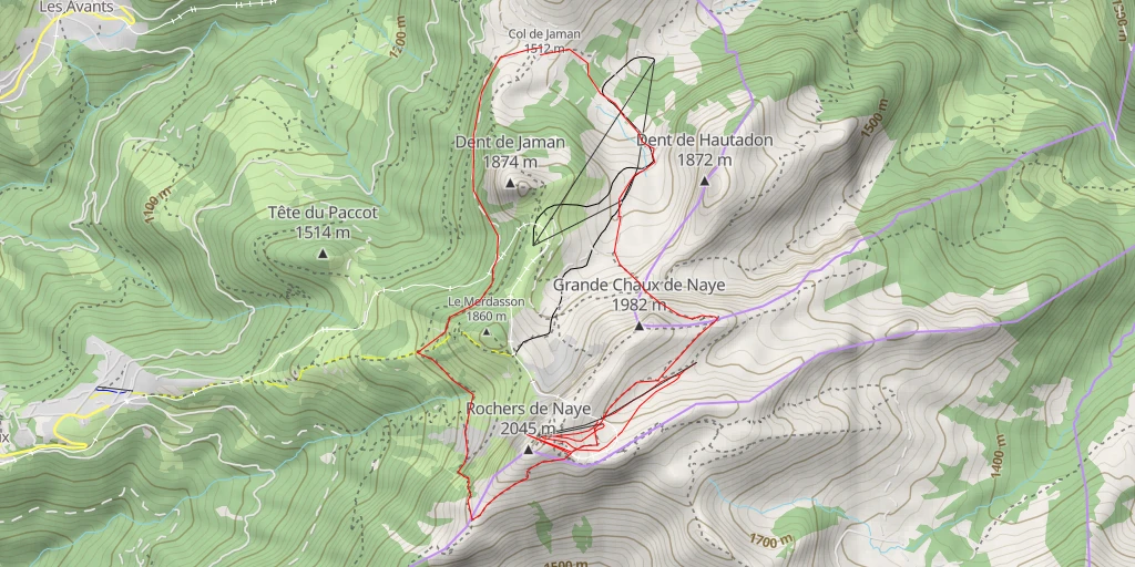 Map of the trail for Plein Roc - Montreux