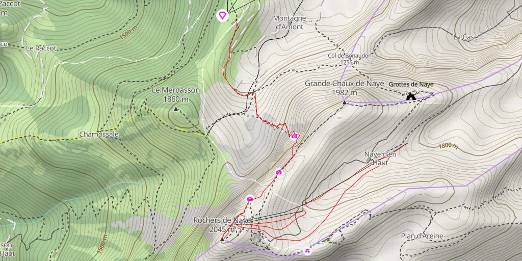 Map of the trail for Rochers de Naye Via Ferrata