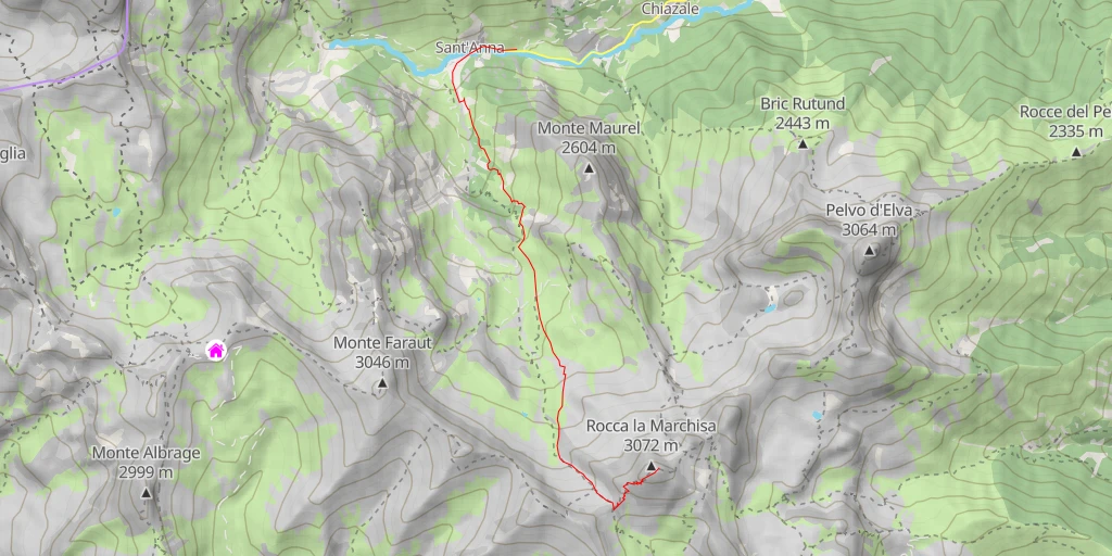 Map of the trail for Rocca la Marchisa Par le Col de Vers depuis Sta-Anna di Bellino