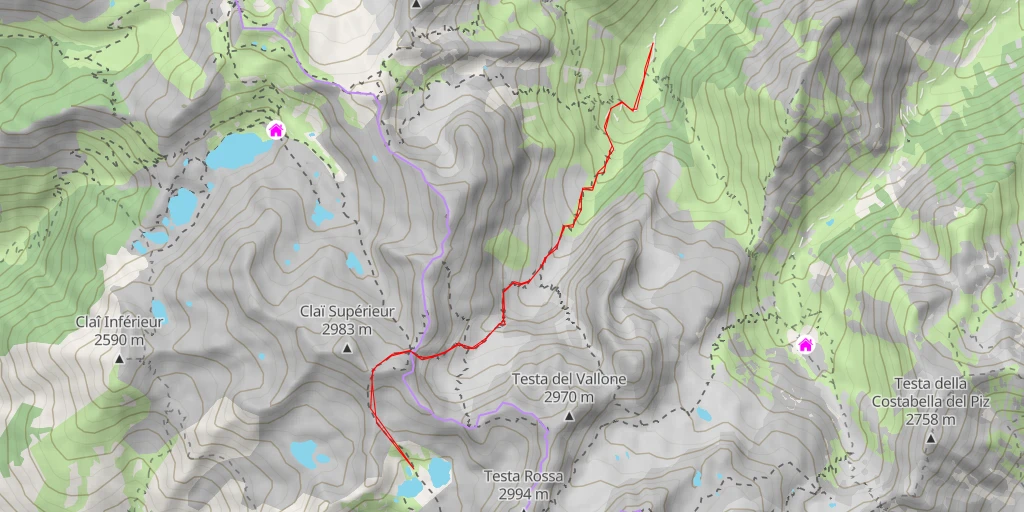 Map of the trail for Lacs de Ténibre