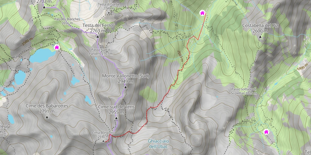 Map of the trail for Cime Borgonio