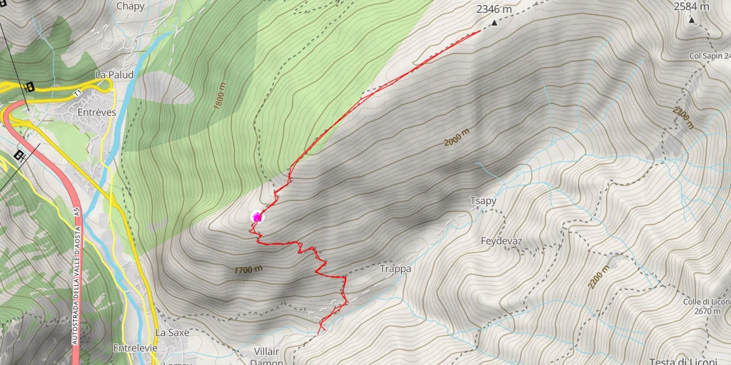 Map of the trail for Mont de la Saxe