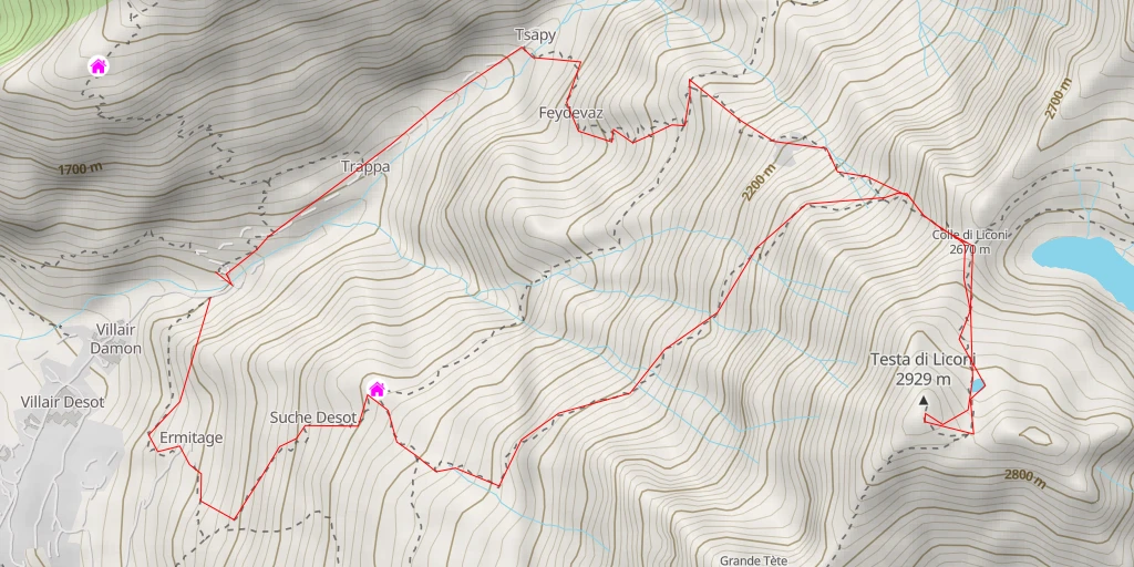 Map of the trail for Tête de Licony Par le vallon du Sapin et le col de Licony