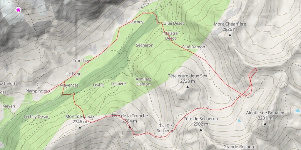 Map of the trail for Crête du vallon de Belle Combe -  pointe 2990 m Circuit par le balcon supérieur du val Ferret