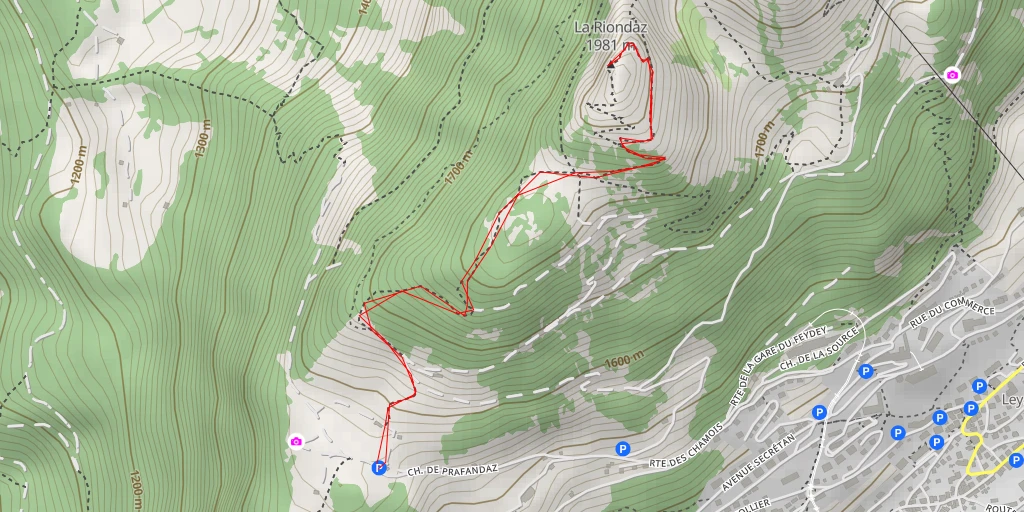 Map of the trail for La Riondaz