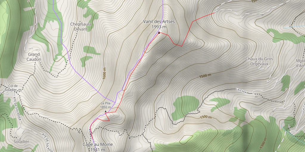 Map of the trail for Vanil des Artses Randonnée de crête du Vanil des Artses au Pila