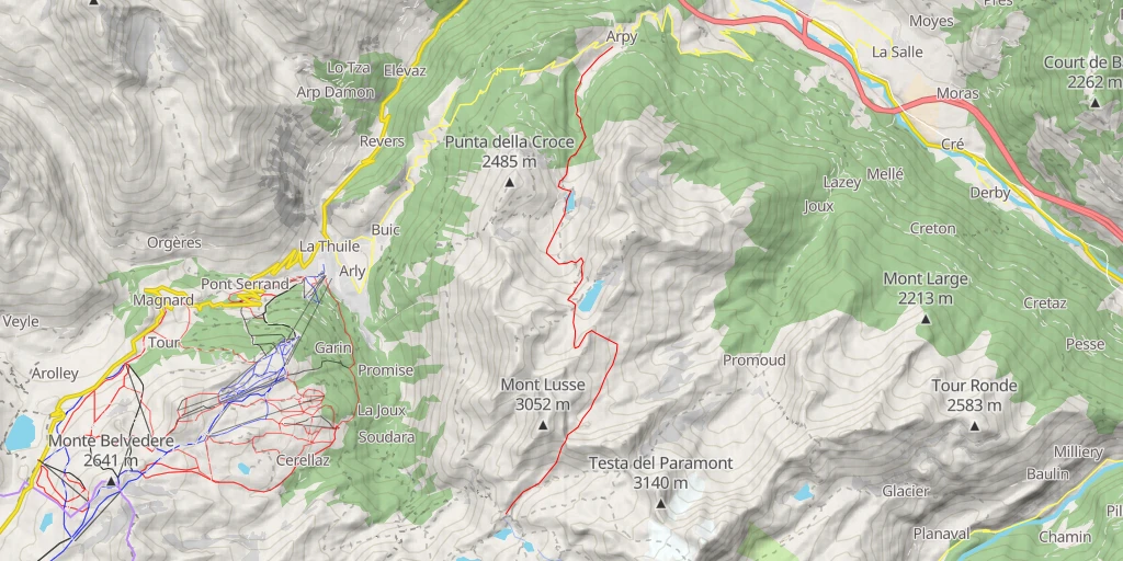 Map of the trail for Pas de Leseney Traversée Arpy > Refuge Deffeyes