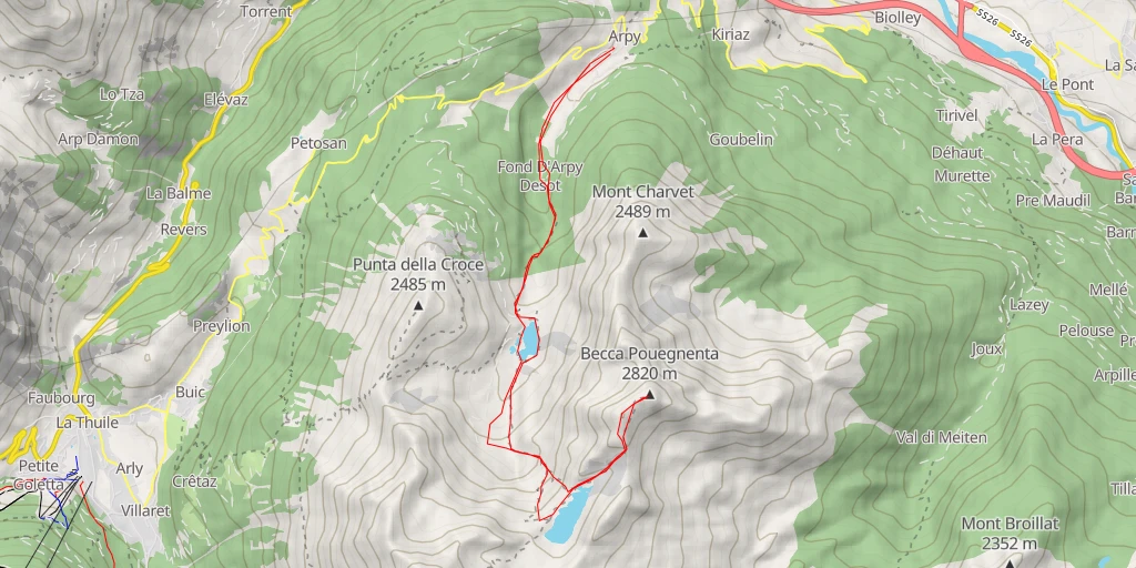 Map of the trail for Bec Pouegnenta N Par les lacs d'Arpy et de la Pierre Rouge