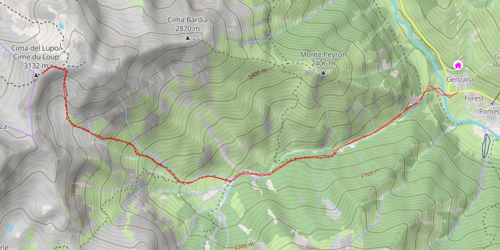 Carte de l'itinéraire :  Cima del Lupo / Cime du Loup