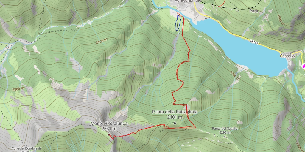 Carte de l'itinéraire :  Monte Pietralunga