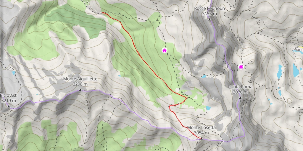 Map of the trail for Monte Losetta / Pointe Joanne