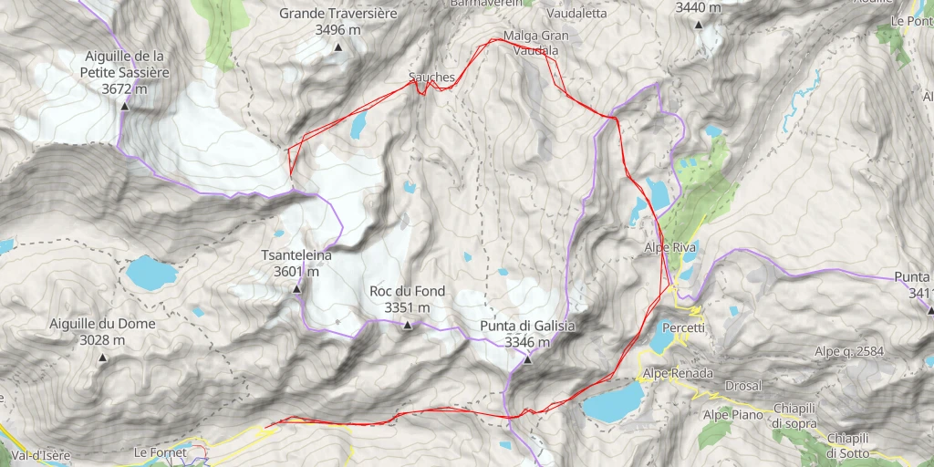 Carte de l'itinéraire :  Becca La Traversière / Pointe de la Traversière