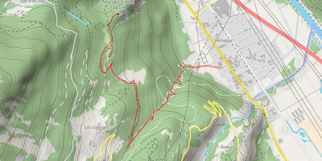 Map of the trail for Tête des Crêtes