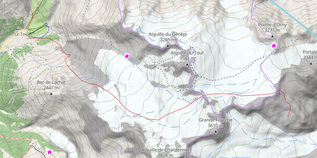 Map of the trail for Col des Plines / Col Droit Traversée Envers des Dorées - Le Tour