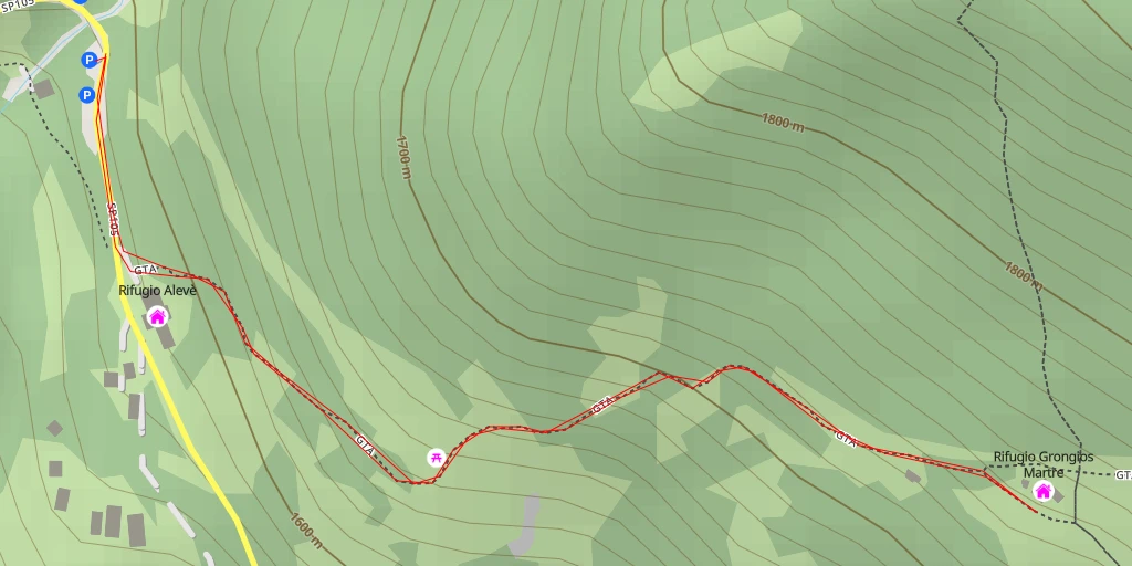 Carte de l'itinéraire :  Rifugio Grongios Martre