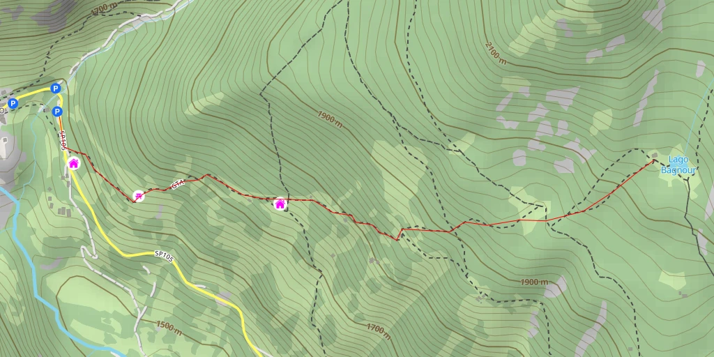 Map of the trail for Rifugio Bagnour