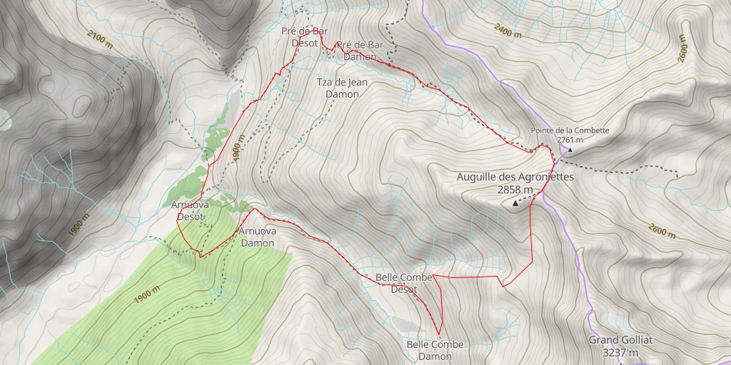 Map of the trail for Aiguille des Angroniettes