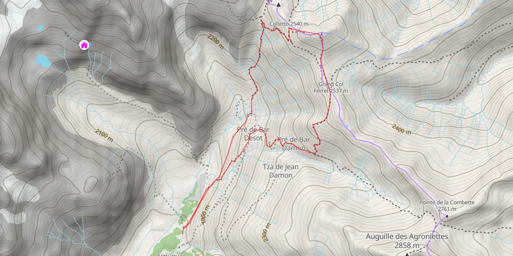 Map of the trail for Tête de Ferret