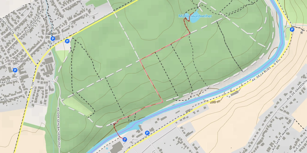 Map of the trail for Mühlenwaldweiher