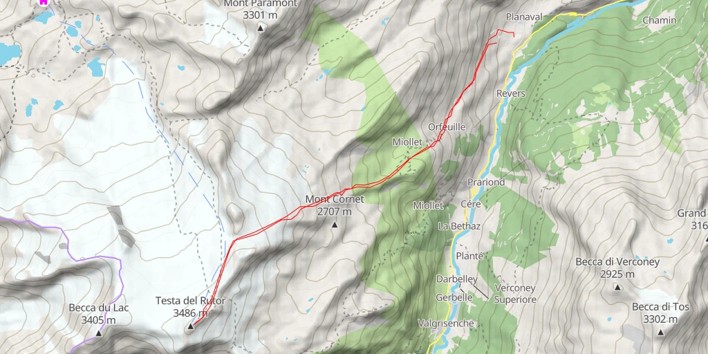 Map of the trail for Tête du Ruitor Par le col du Château Blanc