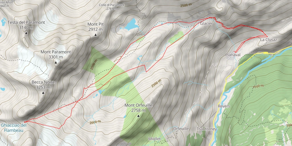 Map of the trail for Col de Planaval par les Vallons NE du Fond