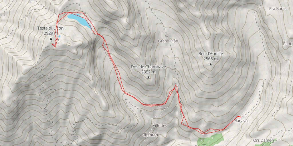 Map of the trail for Tête de Licony Par le vallon et le lac de Licony