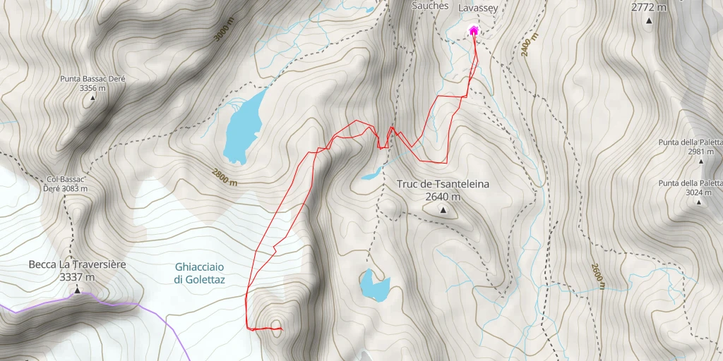 Map of the trail for Granta Parei Depuis le Refuge Benevolo