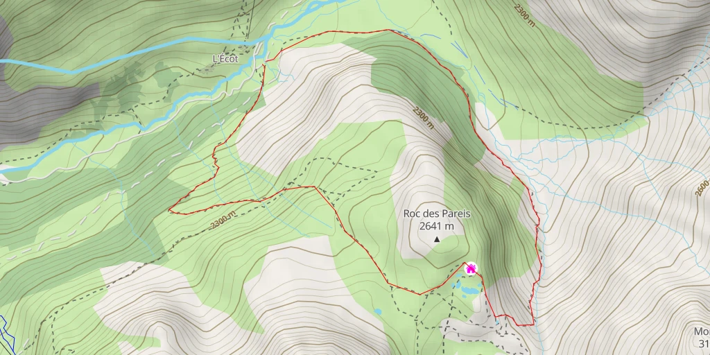 Map of the trail for Refuge des Évettes