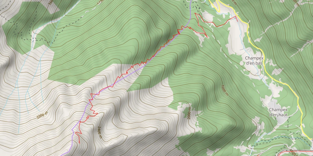 Map of the trail for Clochers d'Arpette Face NE