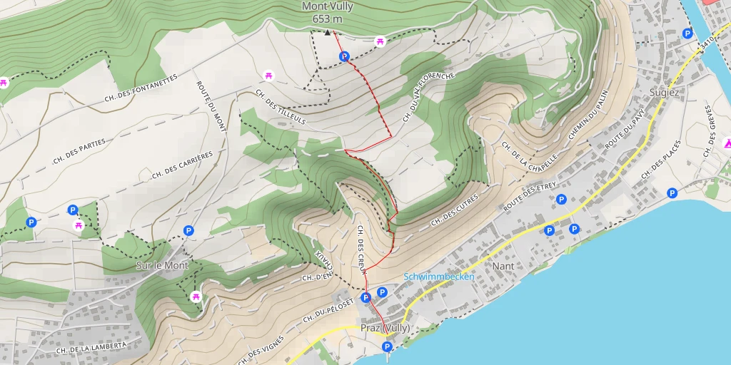 Map of the trail for Mont Vully Chandelle de Grès