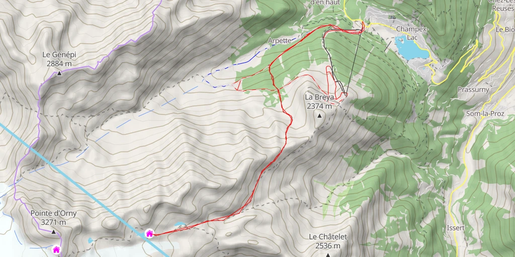 Map of the trail for Cabane d'Orny