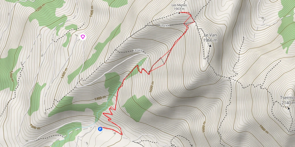 Map of the trail for Les Merlas