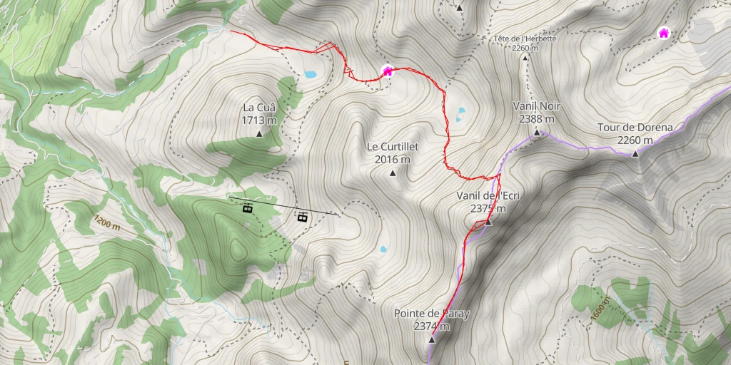 Map of the trail for Pointe de Paray