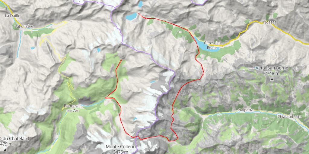 Carte de l'itinéraire :  Refuge du Carro