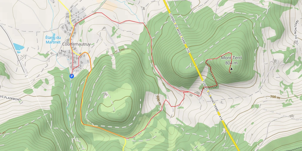 Carte de l'itinéraire :  Tunnel du Mont-Terri