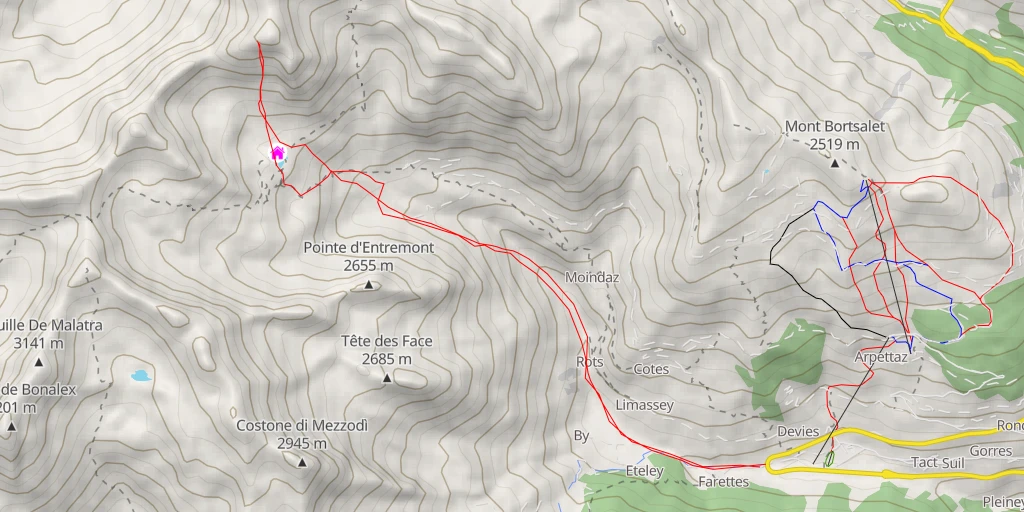 Map of the trail for Aiguille de Belle Combe  Couloir S de gauche